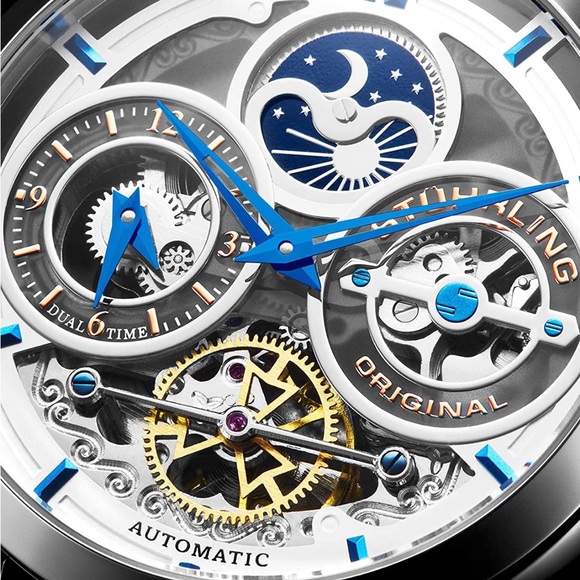 Stührling Original Mens Watch Stainless Steel Automatic, Silver Skeleton Watch - Picture 2 of 5